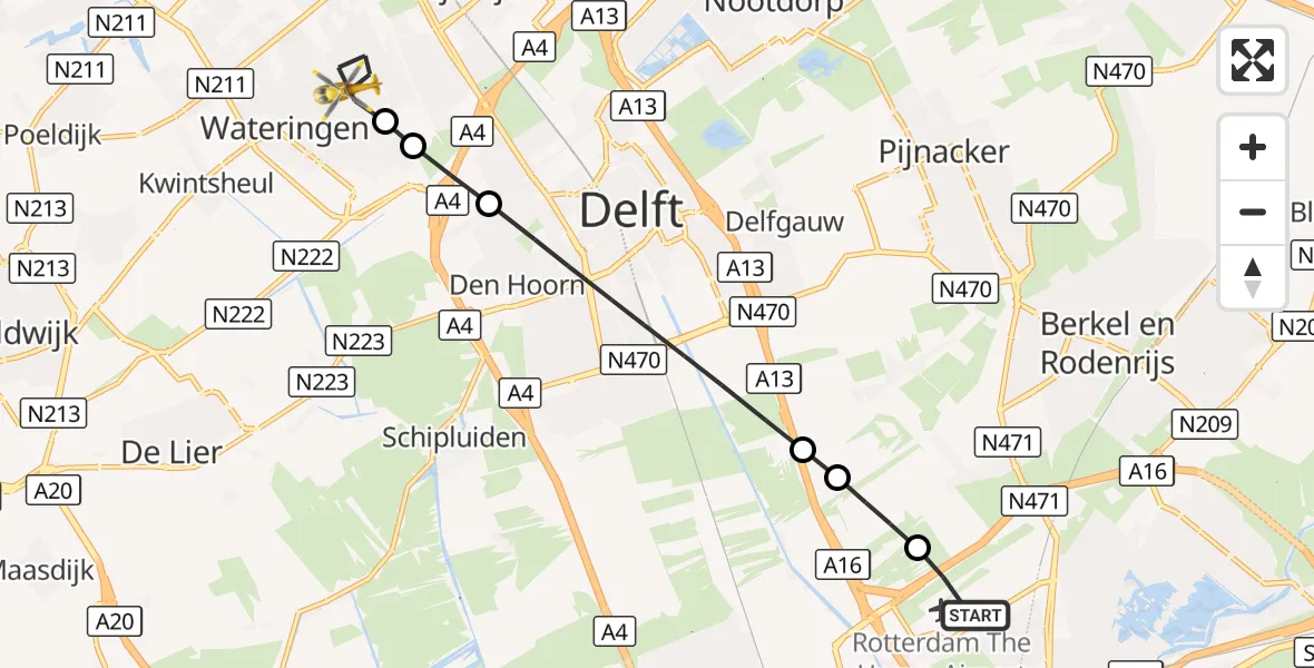 Vluchtroute Traumahelikopter Rotterdam The Hague Airport - 's-Gravenhage, 28 oktober 2026, 06:06
