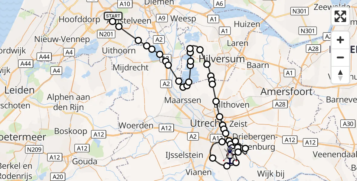 Vluchtroute Politiehelikopter Amsterdam Vliegveld Schiphol - Houten, 28 oktober 2026, 06:24