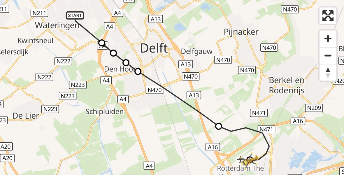 Vluchtroute Traumahelikopter 's-Gravenhage - Rotterdam The Hague Airport, 28 oktober 2026, 06:51