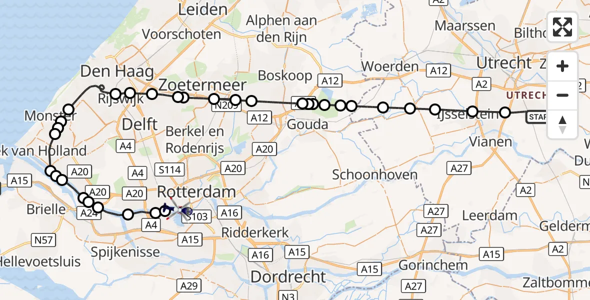 Vluchtroute Politiehelikopter Houten - Rotterdam, 28 oktober 2026, 06:55