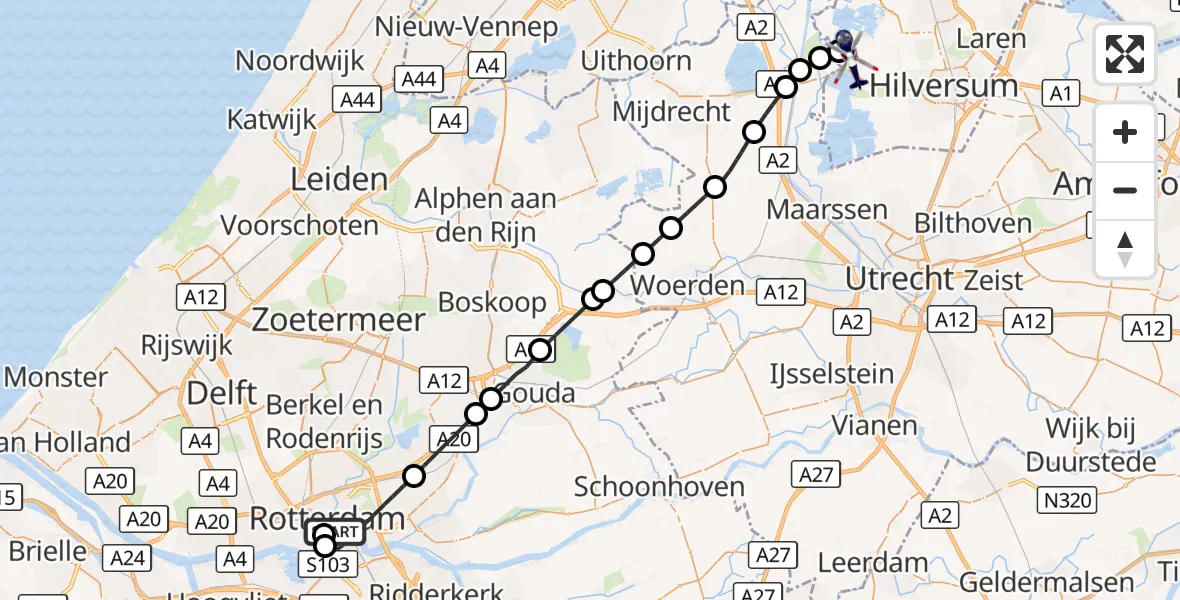 Vluchtroute Politiehelikopter Rotterdam - Nederhorst den Berg, 28 oktober 2026, 07:36