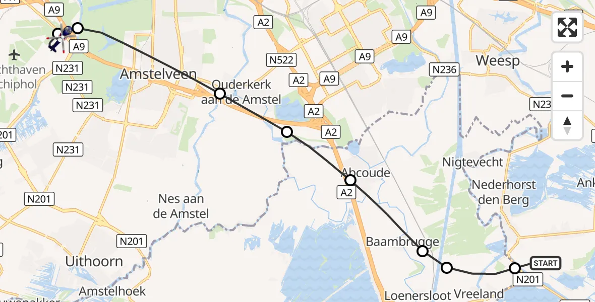 Vluchtroute Politiehelikopter Nederhorst den Berg - Amsterdam Vliegveld Schiphol, 28 oktober 2026, 08:13