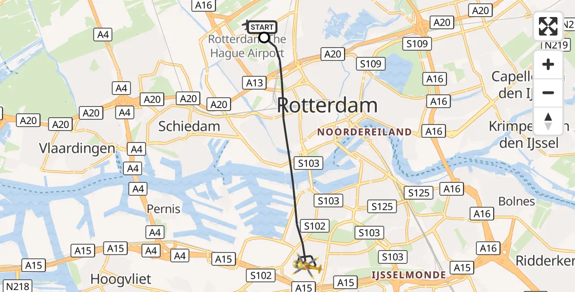 Vluchtroute Traumahelikopter Rotterdam The Hague Airport - Rotterdam, 28 oktober 2026, 09:28