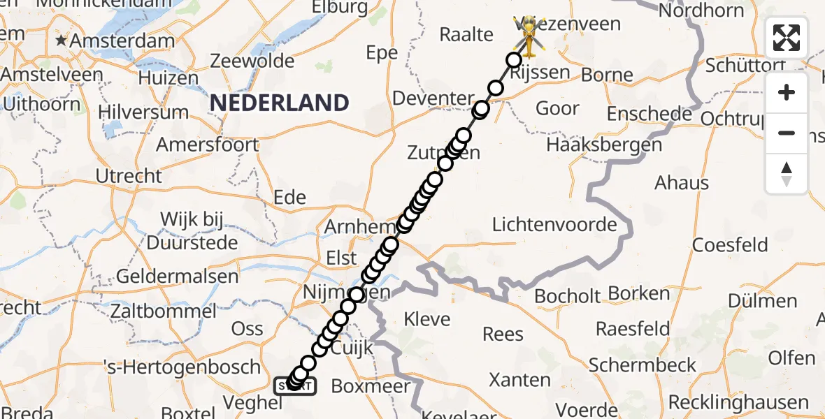 Vluchtroute Traumahelikopter Vliegbasis Volkel - Nijverdal, 28 oktober 2026, 11:20