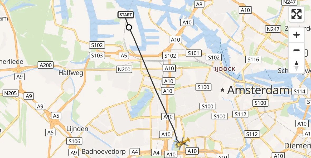 Vluchtroute Traumahelikopter Amsterdam Heliport - Amsterdam, 28 oktober 2026, 11:59