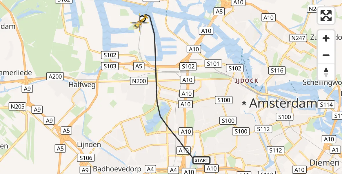 Vluchtroute Traumahelikopter Amsterdam - Amsterdam Heliport, 28 oktober 2026, 12:16