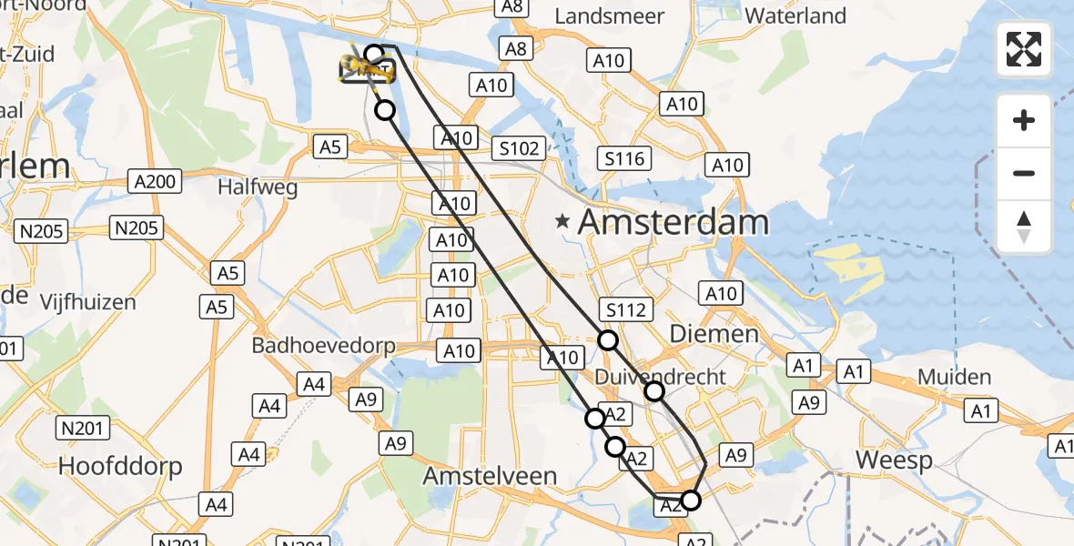 Vluchtroute Traumahelikopter Amsterdam Heliport - Amsterdam Heliport, 28 oktober 2026, 12:36