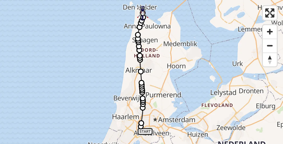 Vluchtroute Politiehelikopter Amsterdam Vliegveld Schiphol - Militair vliegveld De Kooy / Den Helder Airport, 28 oktober 2026, 13:51