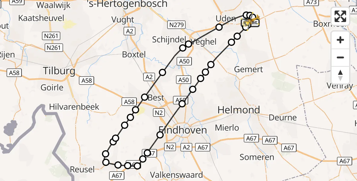 Vluchtroute Traumahelikopter Vliegbasis Volkel - Vliegbasis Volkel, 28 oktober 2026, 14:14