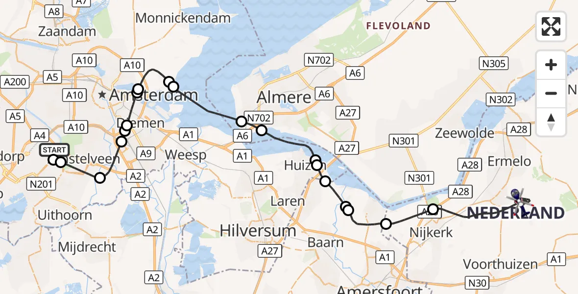 Vluchtroute Politiehelikopter Amsterdam Vliegveld Schiphol - Putten, 28 oktober 2026, 14:27