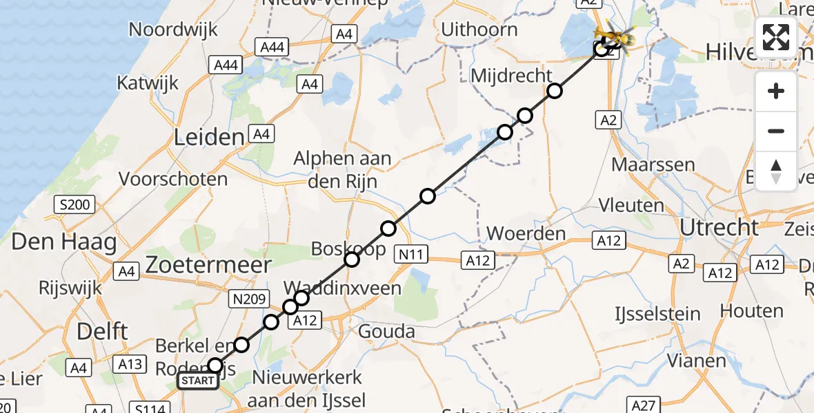Vluchtroute Traumahelikopter Rotterdam - Baambrugge, 28 oktober 2026, 14:41
