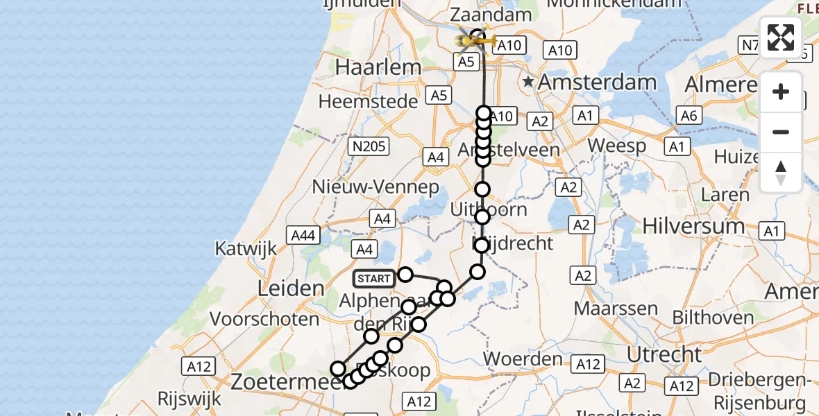 Vluchtroute Traumahelikopter Woubrugge - Amsterdam Heliport, 28 oktober 2026, 14:57