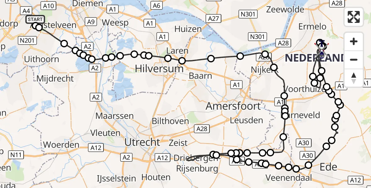 Vluchtroute Politiehelikopter Amsterdam Vliegveld Schiphol - Putten, 28 oktober 2026, 15:03