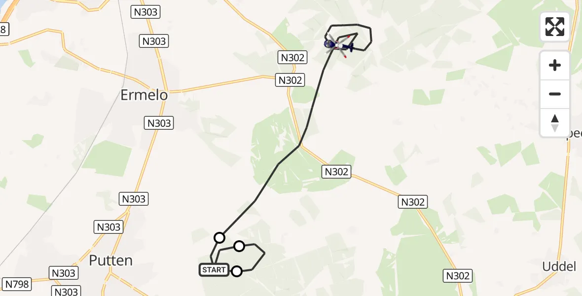 Vluchtroute Politiehelikopter Putten - Ermelo, 28 oktober 2026, 15:31
