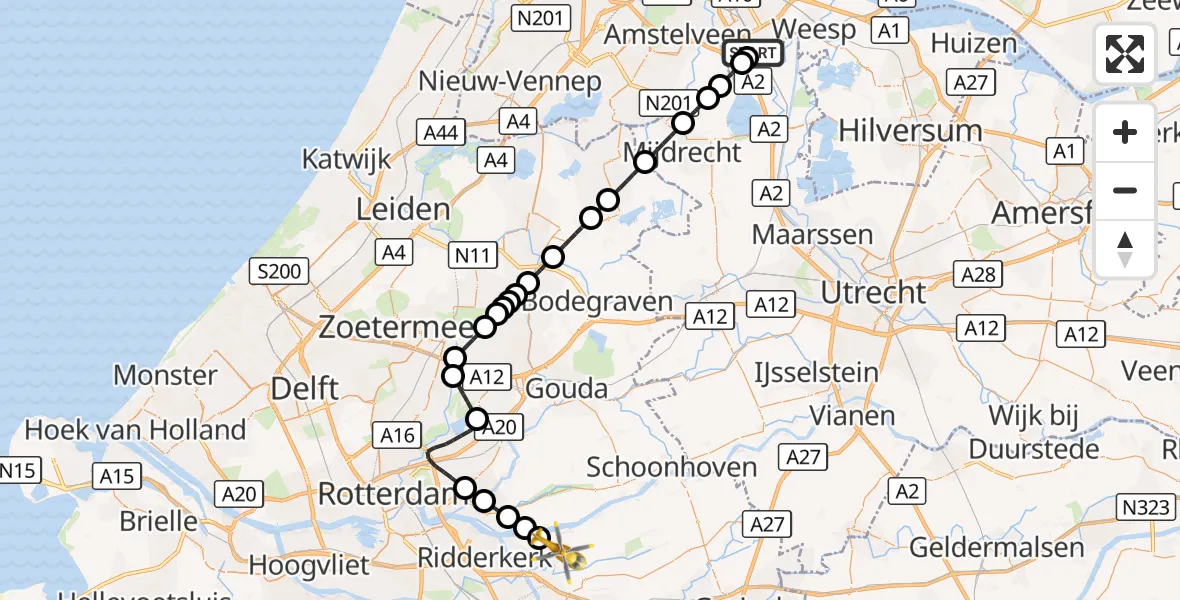 Vluchtroute Traumahelikopter Amsterdam UMC Helipad - Oud-Alblas, 28 oktober 2026, 15:38