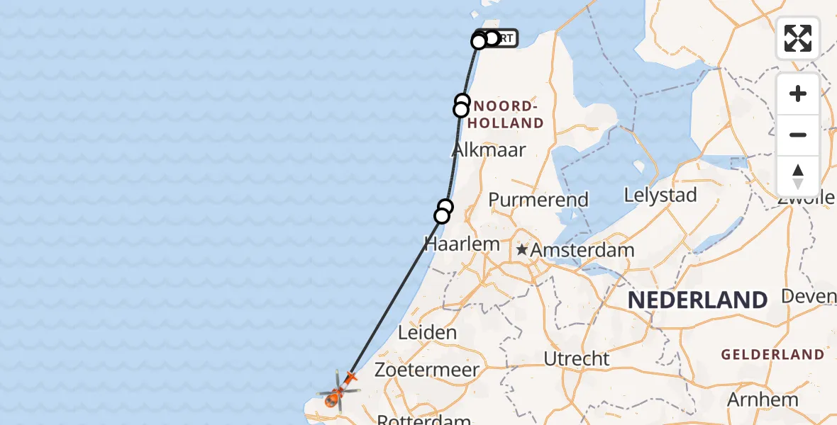 Vluchtroute Kustwachthelikopter Militair vliegveld De Kooy / Den Helder Airport - Noordzee, 28 oktober 2026, 15:39
