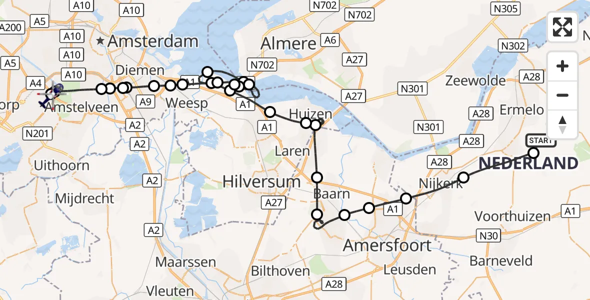 Vluchtroute Politiehelikopter Ermelo - Amsterdam Vliegveld Schiphol, 28 oktober 2026, 16:15
