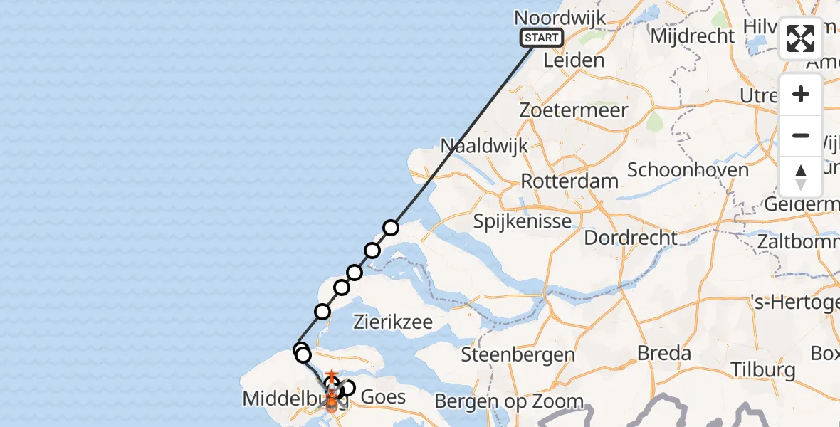 Vluchtroute Kustwachthelikopter Noordzee - Vliegveld Midden-Zeeland, 28 oktober 2026, 16:19