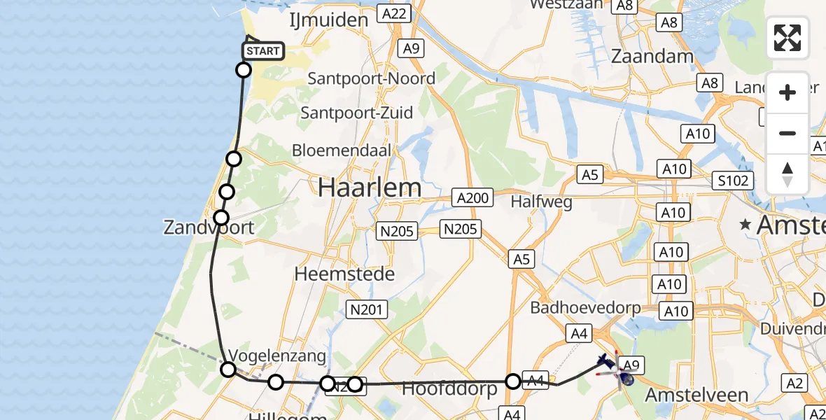Vluchtroute Politiehelikopter IJmuiden - Amsterdam Vliegveld Schiphol, 28 oktober 2026, 16:19