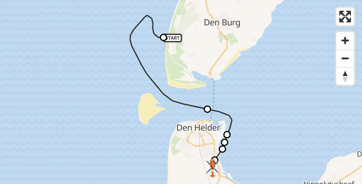Vluchtroute Kustwachthelikopter Den Hoorn - Militair vliegveld De Kooy / Den Helder Airport, 28 oktober 2026, 17:25