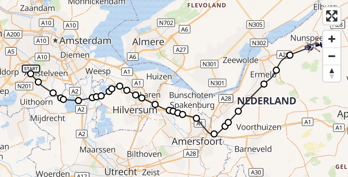 Vluchtroute Politiehelikopter Amsterdam Vliegveld Schiphol - Nunspeet, 28 oktober 2026, 17:58