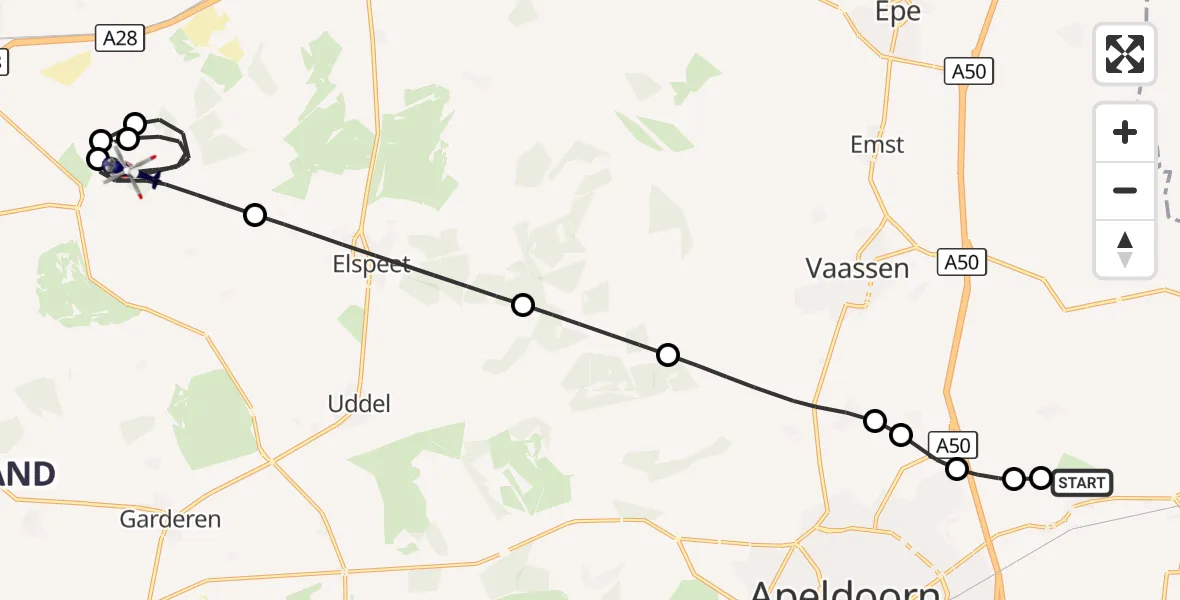 Vluchtroute Politiehelikopter Vliegveld Teuge - Ermelo, 28 oktober 2026, 18:05