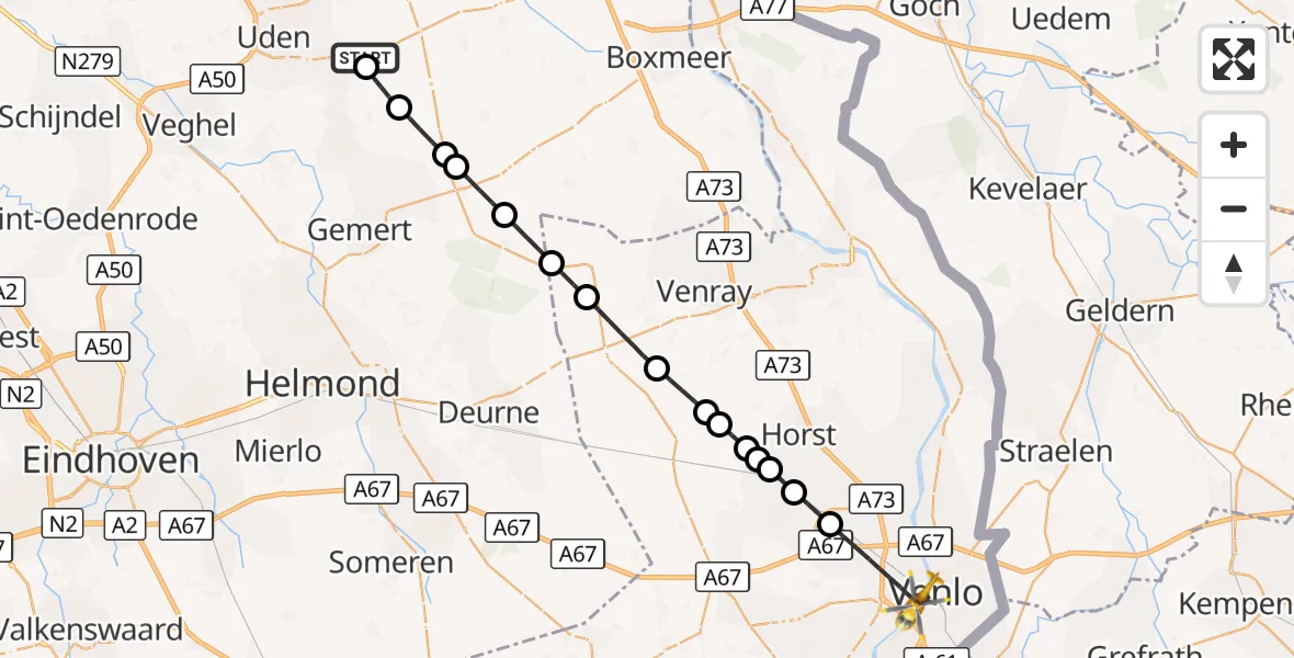 Vluchtroute Traumahelikopter Vliegbasis Volkel - Venlo, 28 oktober 2026, 18:08