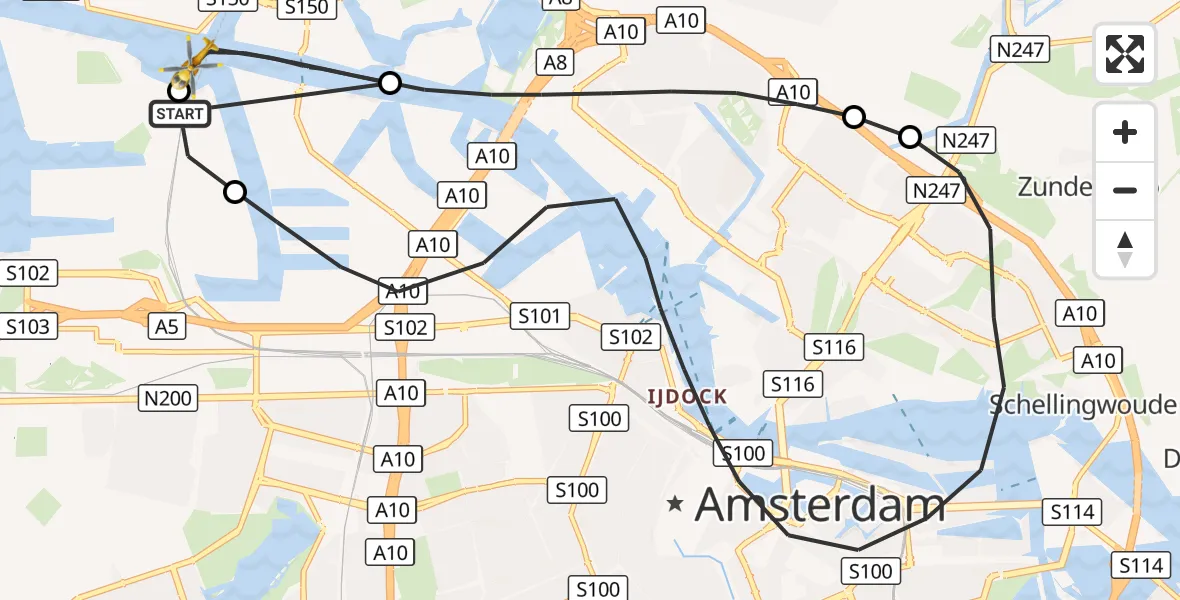 Vluchtroute Traumahelikopter Amsterdam Heliport - Amsterdam, 28 oktober 2026, 18:20