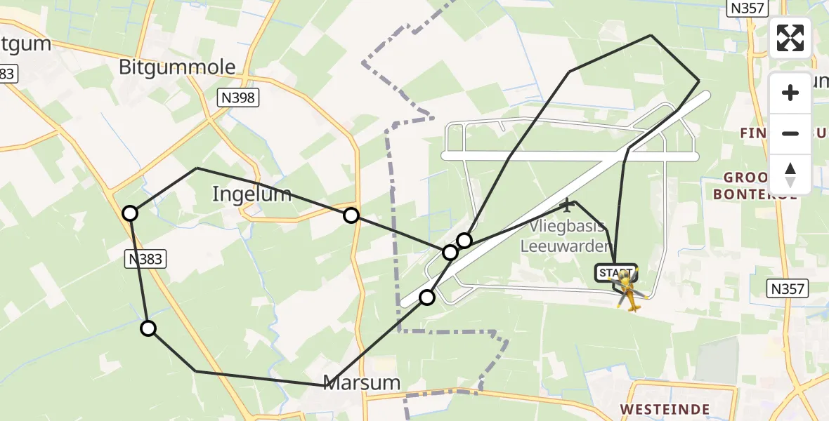 Vluchtroute Ambulancehelikopter Vliegbasis Leeuwarden - Vliegbasis Leeuwarden, 28 oktober 2026, 18:22