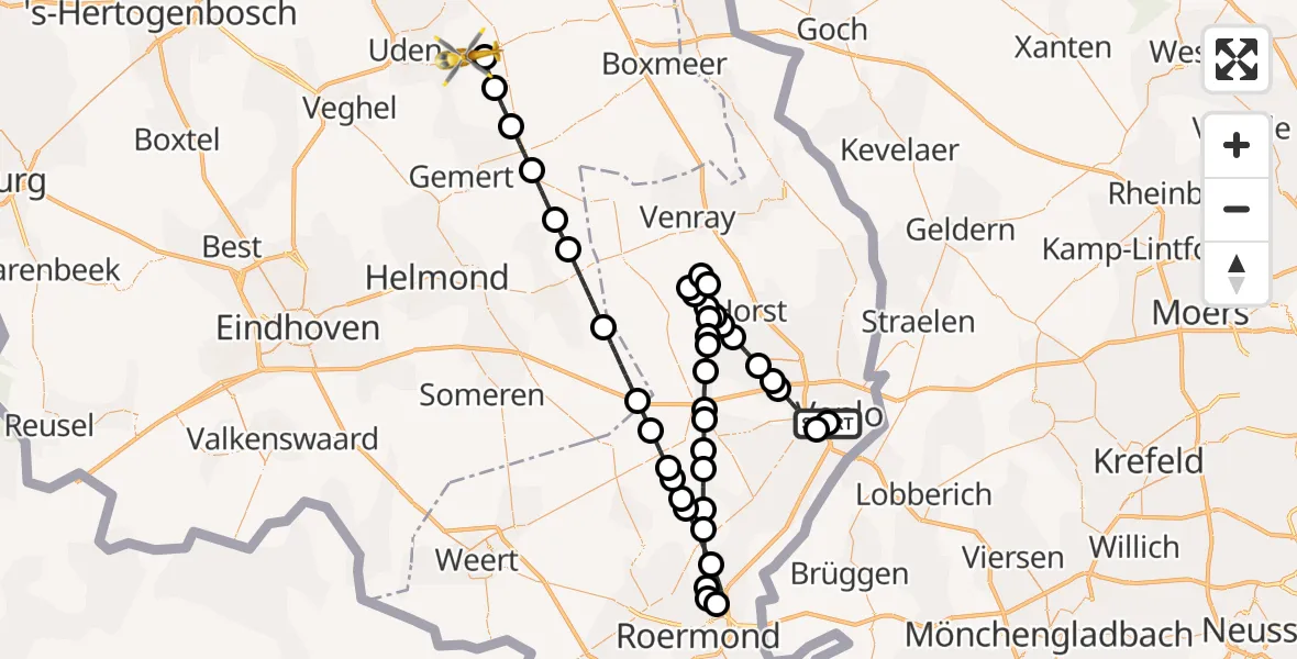 Vluchtroute Traumahelikopter Venlo - Vliegbasis Volkel, 28 oktober 2026, 18:37