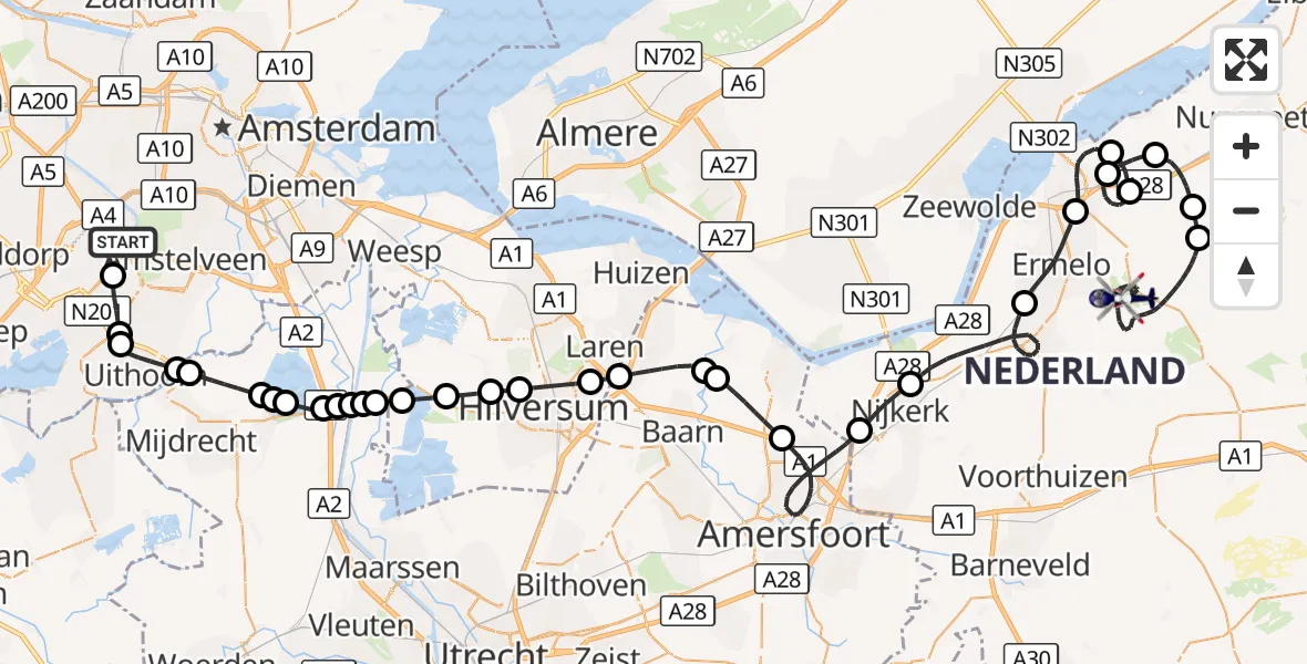Vluchtroute Politiehelikopter Amsterdam Vliegveld Schiphol - Ermelo, 28 oktober 2026, 18:39