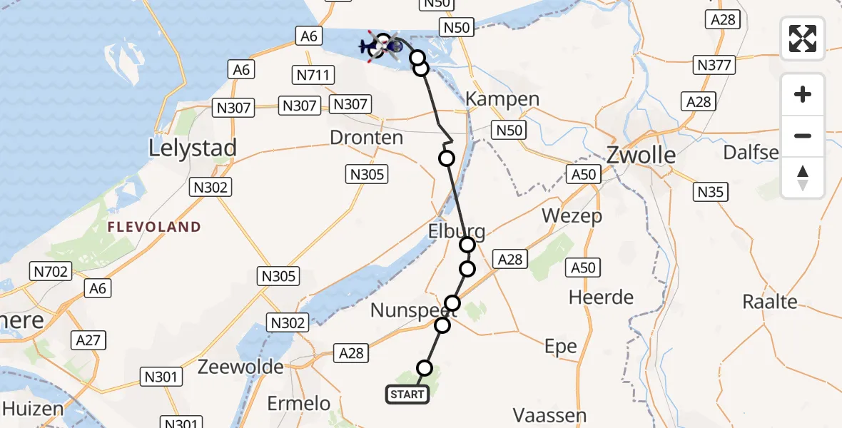 Vluchtroute Politiehelikopter Elspeet - IJsseloog, 28 oktober 2026, 18:53