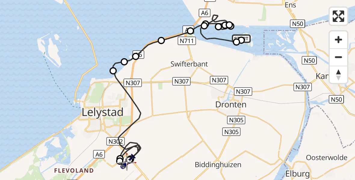Vluchtroute Politiehelikopter IJsseloog - Lelystad Airport, 28 oktober 2026, 19:05