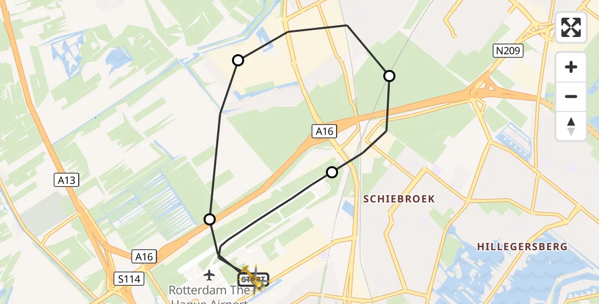 Vluchtroute Traumahelikopter Rotterdam The Hague Airport - Rotterdam The Hague Airport, 28 oktober 2026, 19:56