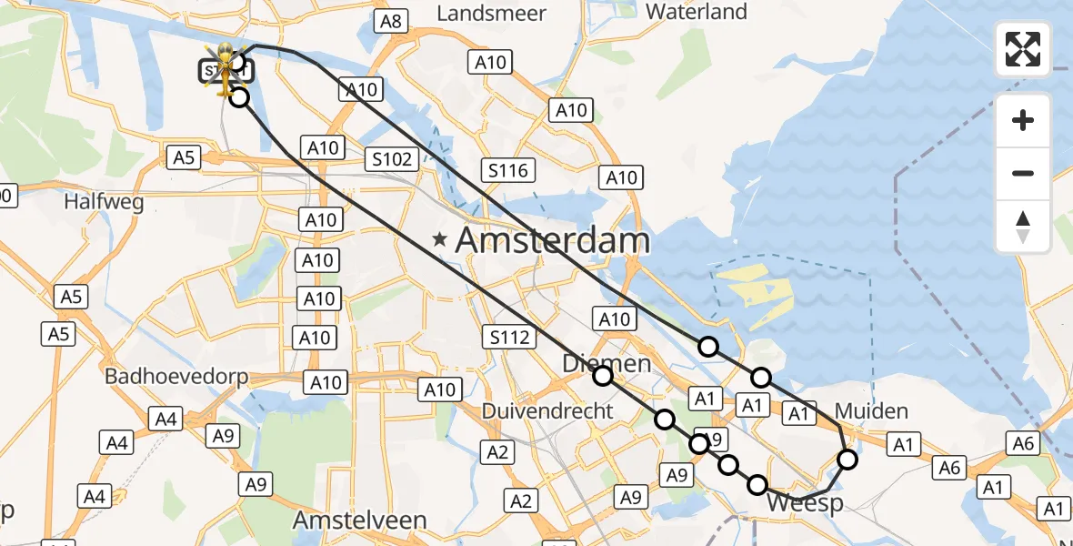 Vluchtroute Traumahelikopter Amsterdam Heliport - Amsterdam Heliport, 28 oktober 2026, 22:54