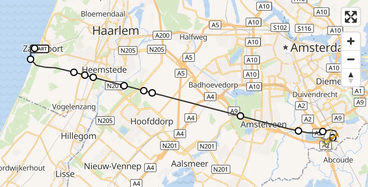 Vluchtroute Traumahelikopter Zandvoort - Amsterdam UMC Helipad, 28 oktober 2026, 23:54
