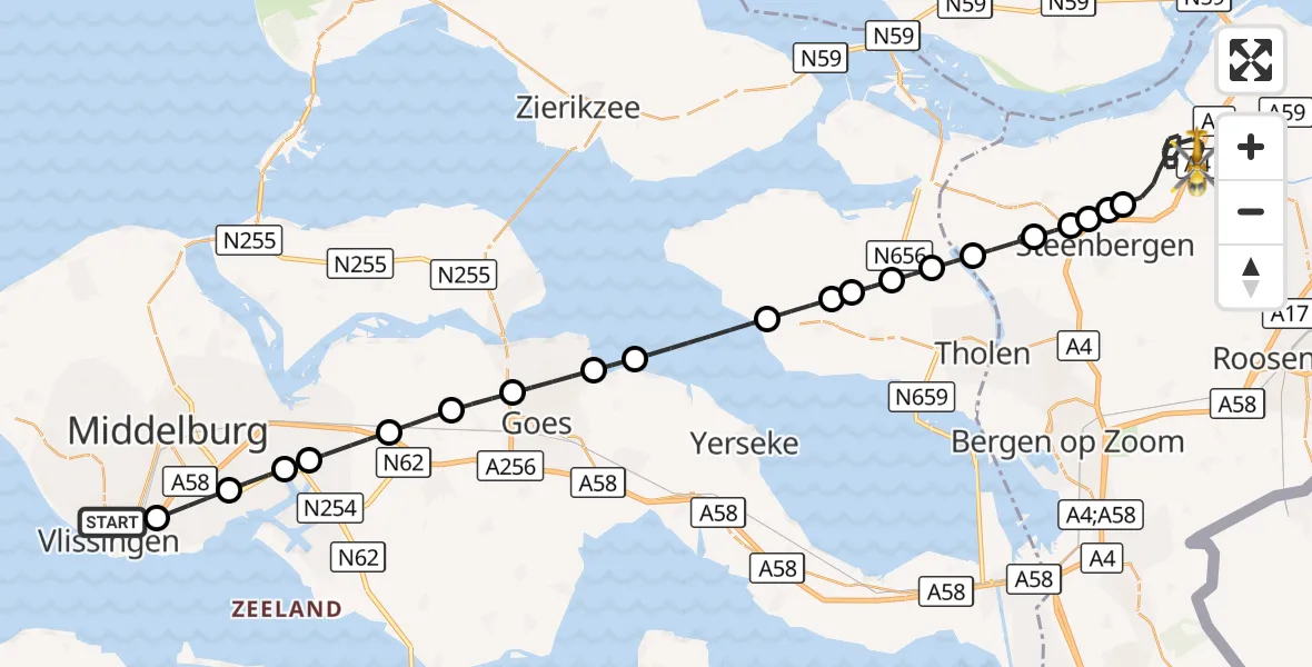 Vluchtroute Traumahelikopter Vlissingen - Dinteloord, 29 oktober 2026, 00:13