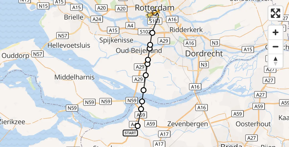 Vluchtroute Traumahelikopter Dinteloord - Erasmus MC, 29 oktober 2026, 00:55
