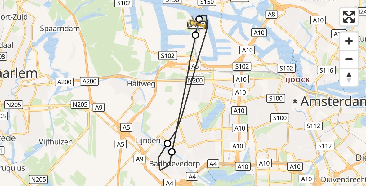 Vluchtroute Traumahelikopter Amsterdam Heliport - Amsterdam Heliport, 29 oktober 2026, 06:36