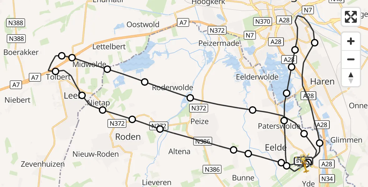 Vluchtroute Traumahelikopter Groningen Airport Eelde - Groningen Airport Eelde, 29 oktober 2026, 07:12