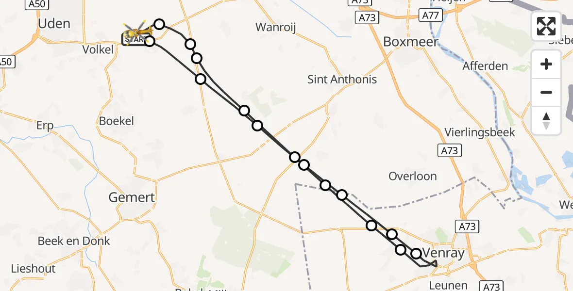 Vluchtroute Traumahelikopter Vliegbasis Volkel - Vliegbasis Volkel, 29 oktober 2026, 07:27