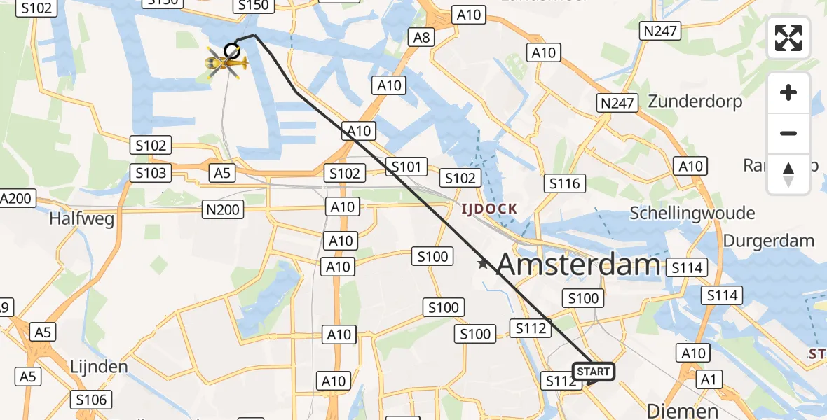 Vluchtroute Traumahelikopter Amsterdam - Amsterdam Heliport, 29 oktober 2026, 07:31