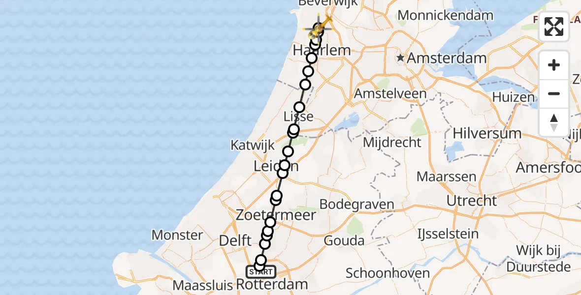 Vluchtroute Traumahelikopter Rotterdam The Hague Airport - Santpoort-Noord, 29 oktober 2026, 08:32