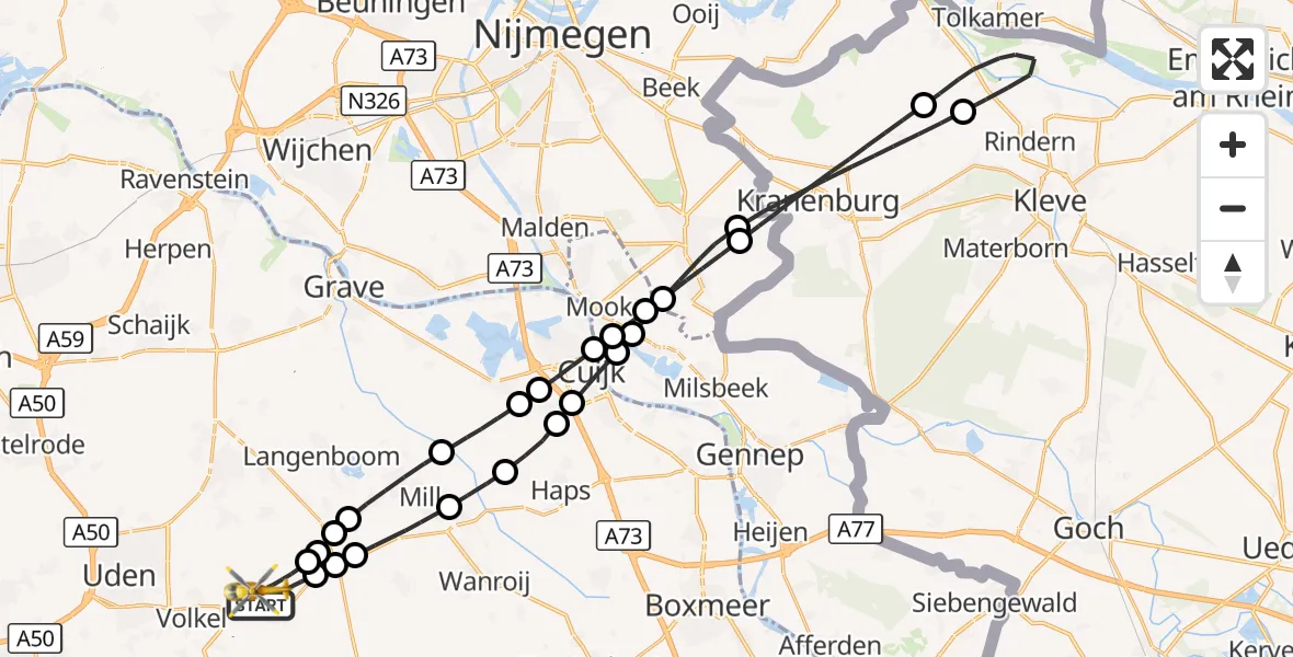 Vluchtroute Traumahelikopter Vliegbasis Volkel - Vliegbasis Volkel, 29 oktober 2026, 09:06