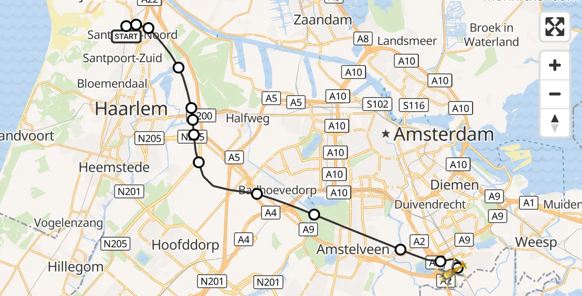 Vluchtroute Traumahelikopter Santpoort-Noord - Amsterdam UMC Helipad, 29 oktober 2026, 09:09