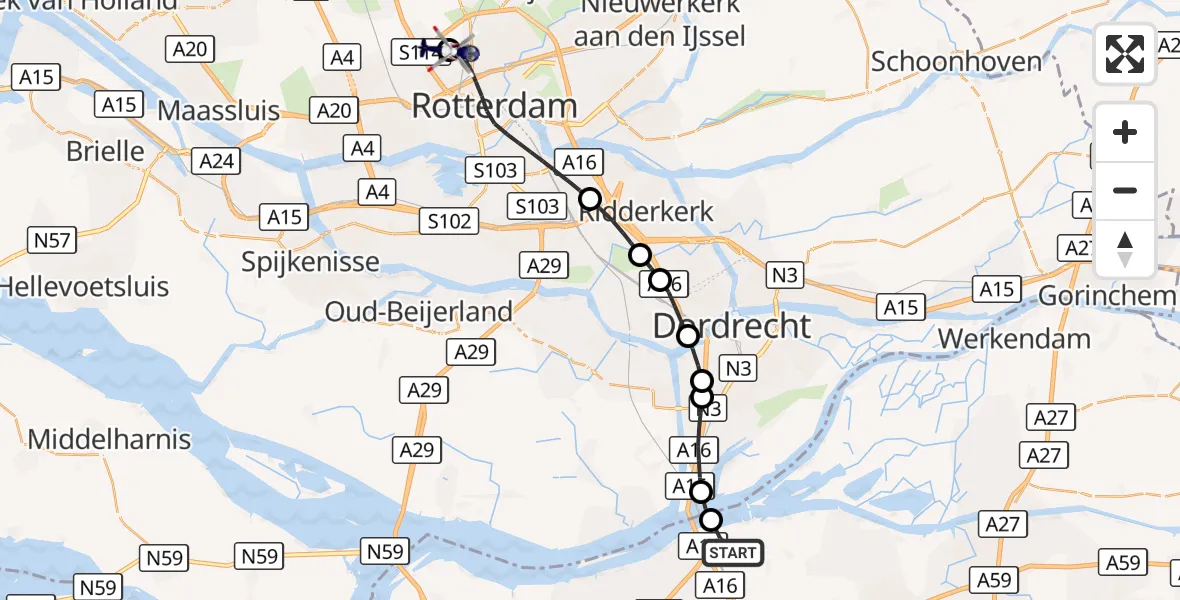 Vluchtroute Politiehelikopter Lage Zwaluwe - Rotterdam The Hague Airport, 29 oktober 2026, 09:16