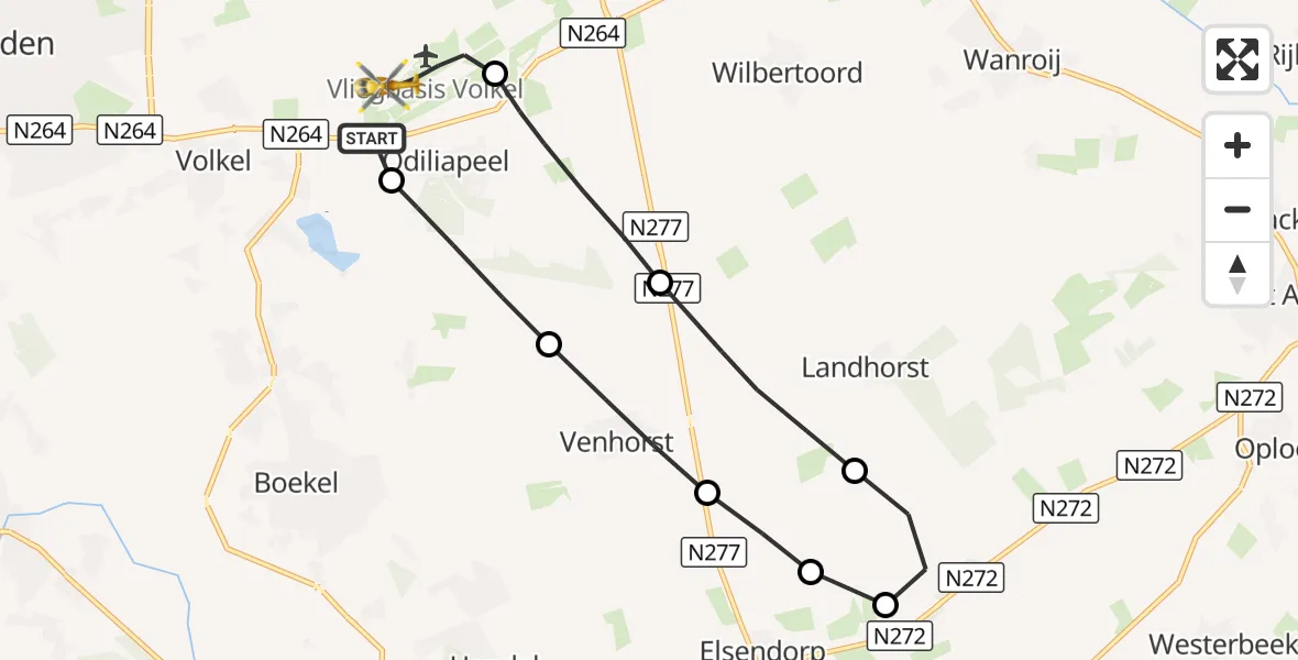 Vluchtroute Traumahelikopter Vliegbasis Volkel - Vliegbasis Volkel, 29 oktober 2026, 10:50