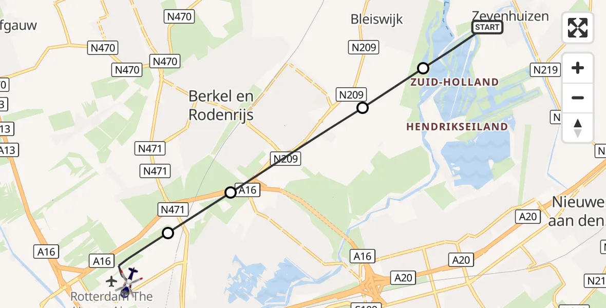 Vluchtroute Politiehelikopter Zevenhuizen - Rotterdam The Hague Airport, 29 oktober 2026, 12:15