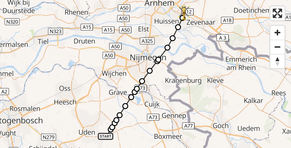 Vluchtroute Traumahelikopter Vliegbasis Volkel - Duiven, 29 oktober 2026, 15:07