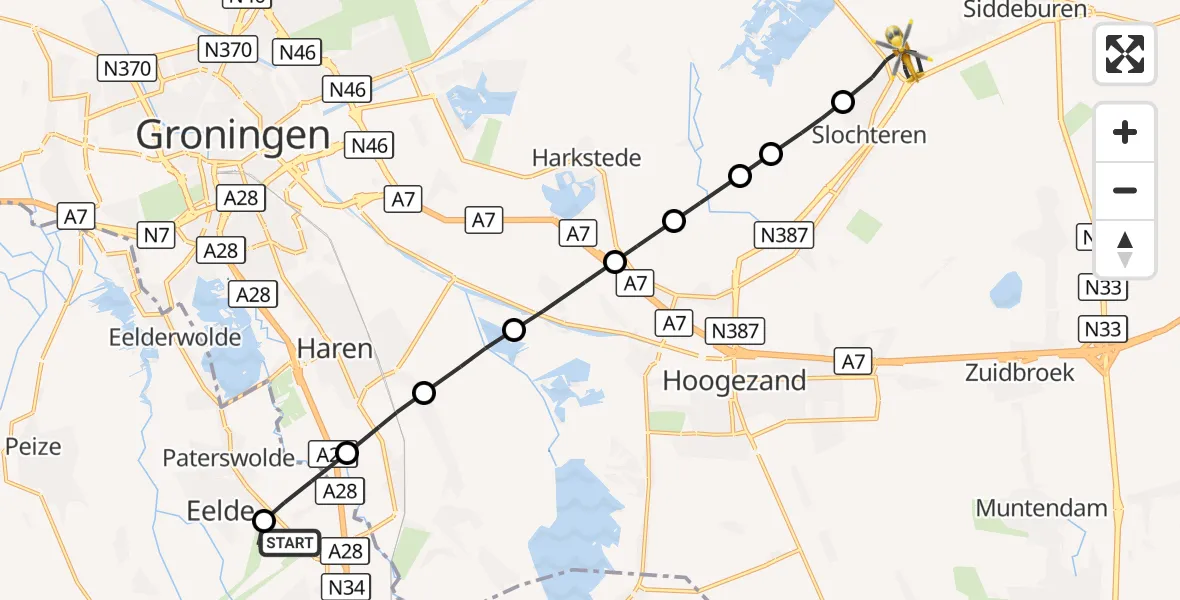 Vluchtroute Traumahelikopter Groningen Airport Eelde - Schildwolde, 29 oktober 2026, 15:19